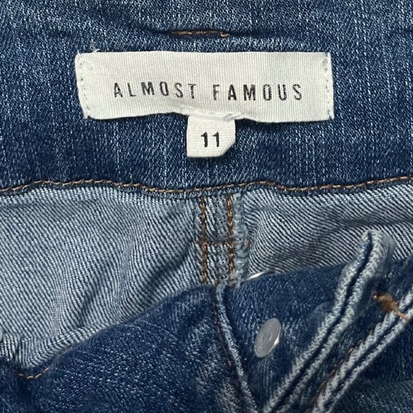 Almost Famous Y2K Juniors Size 11 High Rise Flare Jeans Blue Denim Tie Belt - Picture 2 of 14